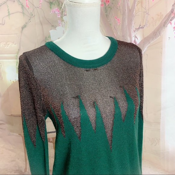 Lucca Couture Green Zig Zag Lurex Icicle Green Sweater - Picture 4 of 10